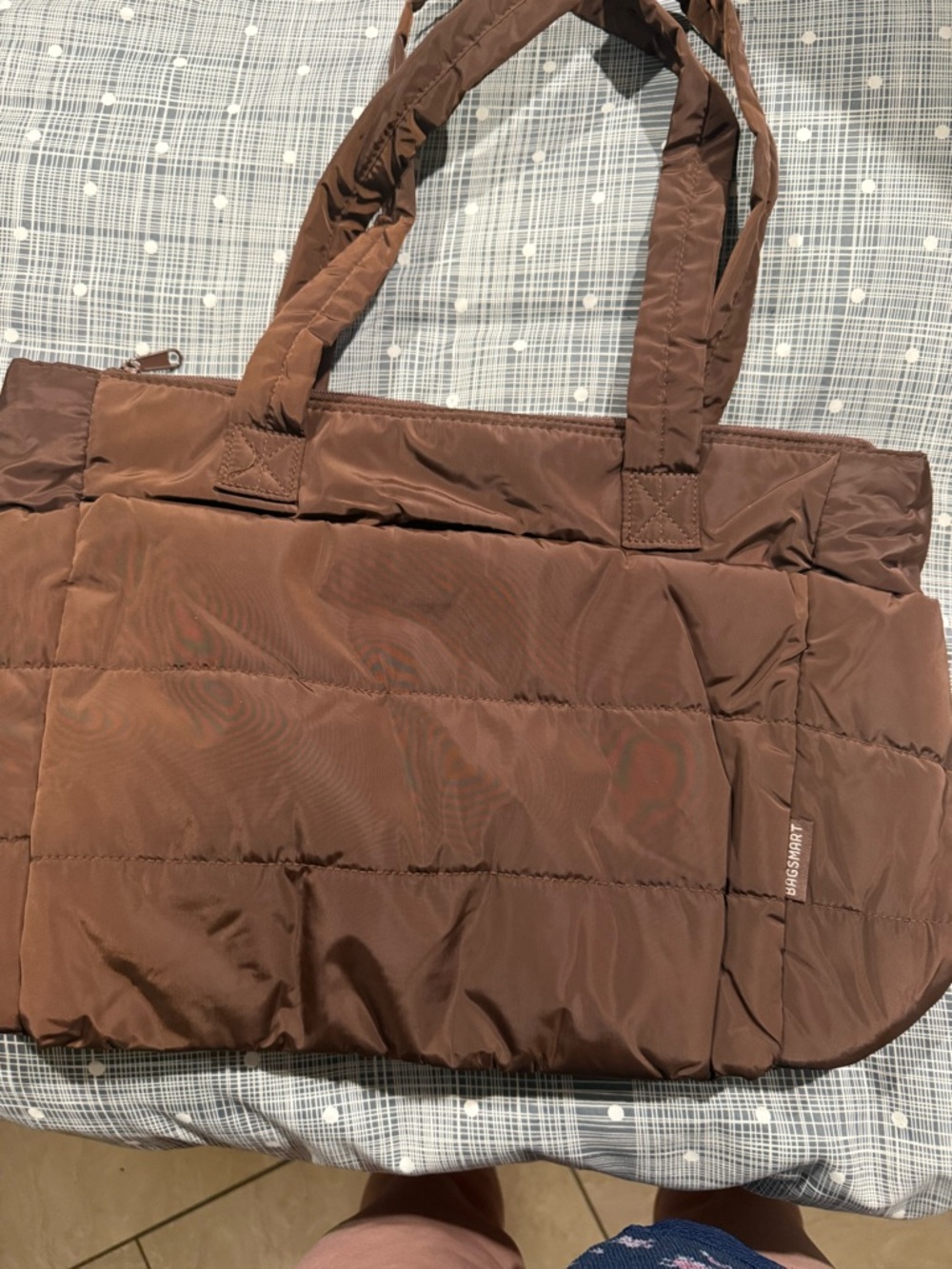 Bagsmart Quilted Tote Bag in Brown